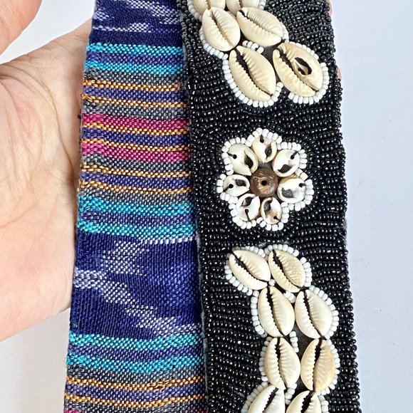 BOHO Black White Beaded Hippie Cowrie Shell & Coconut Buttons Women's Tied Belt - Picture 5 of 5